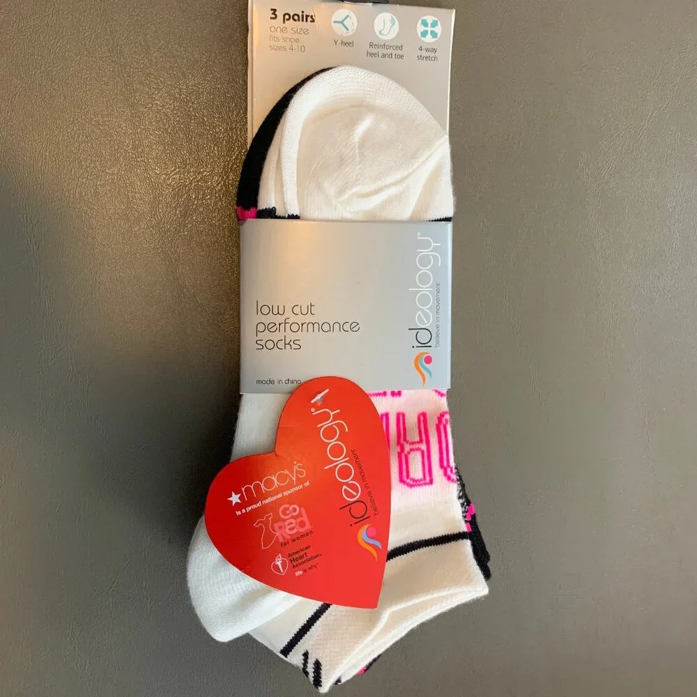 Ideology Women's Low Cut Printed Socks, 3 Pack, Black White Pink, One Size 4-10